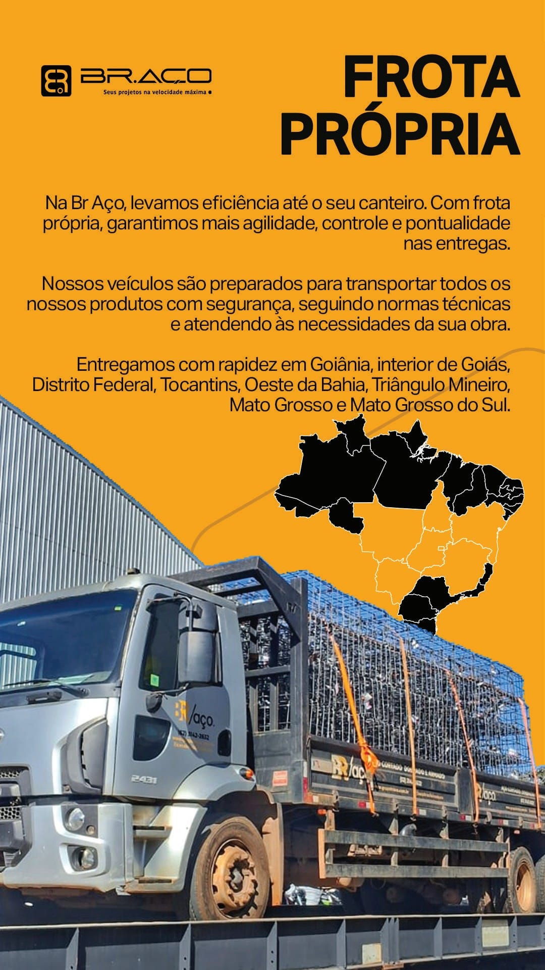 Frota própria BR Aço - caminhões para entrega de aço